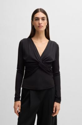 Twist-front top in stretch jersey, Black