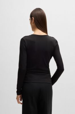 Twist-front top in stretch jersey, Black