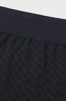 Active knitted leggings in stretch ribbed jersey with monogram pattern, Dark Blue