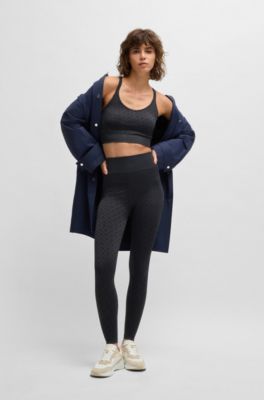 Active knitted leggings in stretch ribbed jersey with monogram pattern, Dark Blue