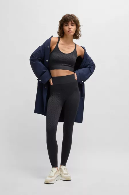 Active knitted leggings in stretch ribbed jersey with monogram pattern