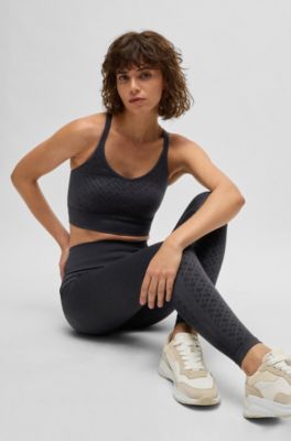 Active knitted leggings in stretch ribbed jersey with monogram pattern, Dark Blue