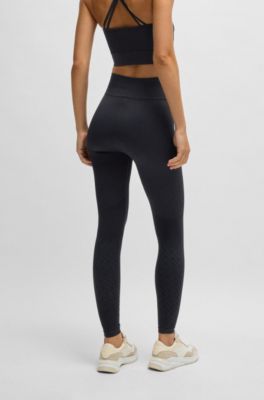 Active knitted leggings in stretch ribbed jersey with monogram pattern, Dark Blue