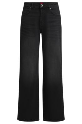 HUGO - High-waisted straight-fit jeans in black stretch denim - Black