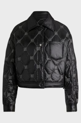 Regular-fit water-repellent liner jacket with stacked logos, Black