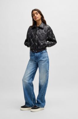 Regular-fit water-repellent liner jacket with stacked logos, Black