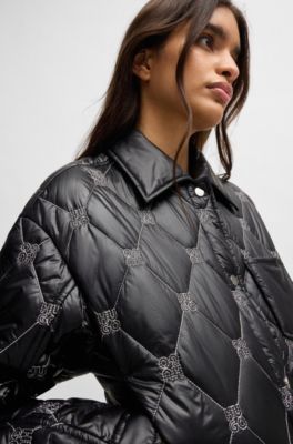 Regular-fit water-repellent liner jacket with stacked logos, Black