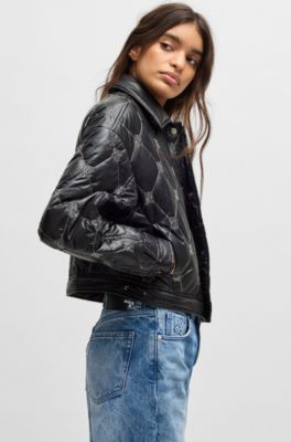 Regular-fit water-repellent liner jacket with stacked logos, Black