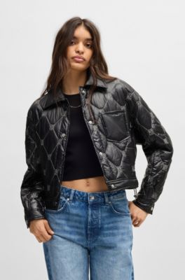 Regular-fit water-repellent liner jacket with stacked logos, Black