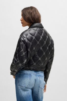 Regular-fit water-repellent liner jacket with stacked logos, Black