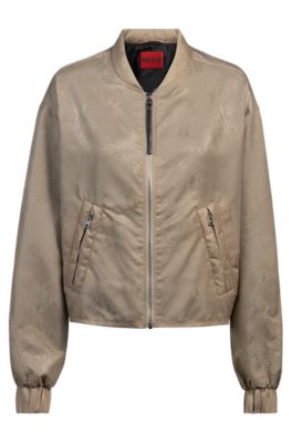 Water-repellent bomber jacket with python jacquard, Gold tone