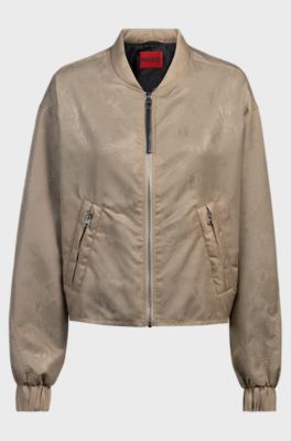 Waterafstotend bomberjack met pythonjacquard, Goudkleurig