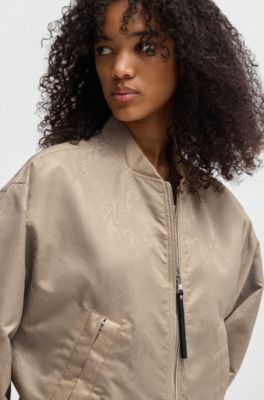 Water-repellent bomber jacket with python jacquard, Gold tone