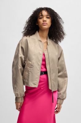 Waterafstotend bomberjack met pythonjacquard, Goudkleurig