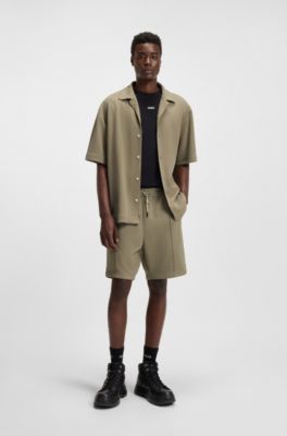 Relaxed-fit shorts in stretch Oxford fabric, Light Brown