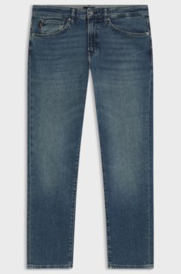 Tapered-fit jeans in washed-blue stretch denim, Blue