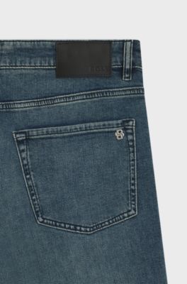 Tapered-fit jeans in washed-blue stretch denim, Blue
