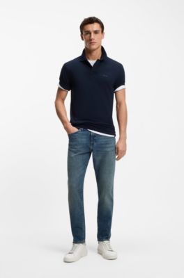 Tapered-fit jeans in washed-blue stretch denim, Blue