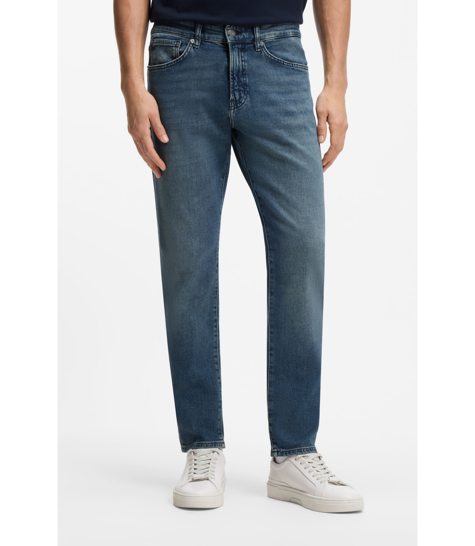 Tapered-Fit Jeans aus komfortablem Stretch-Denim in reinem Blau