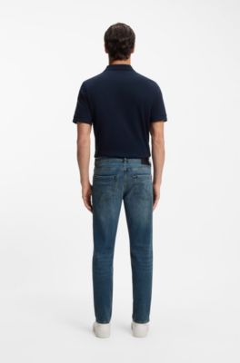 Tapered-fit jeans in washed-blue stretch denim, Blue