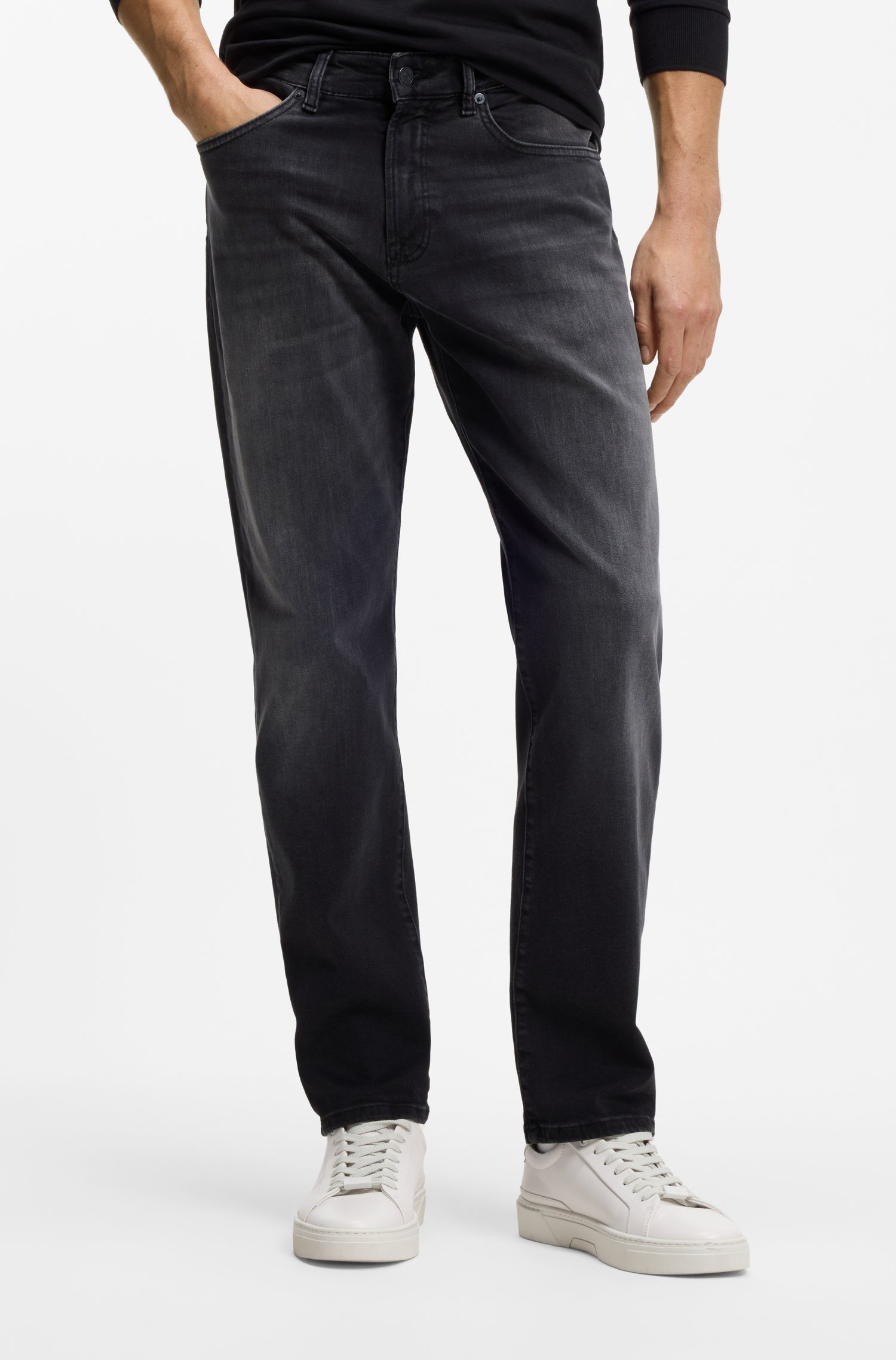 Boss Maine regular-fit jeans in black super-stretch denim herr
