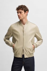 BOSS x ASTON MARTIN nappa-leather jacket with perforated details, Light Beige