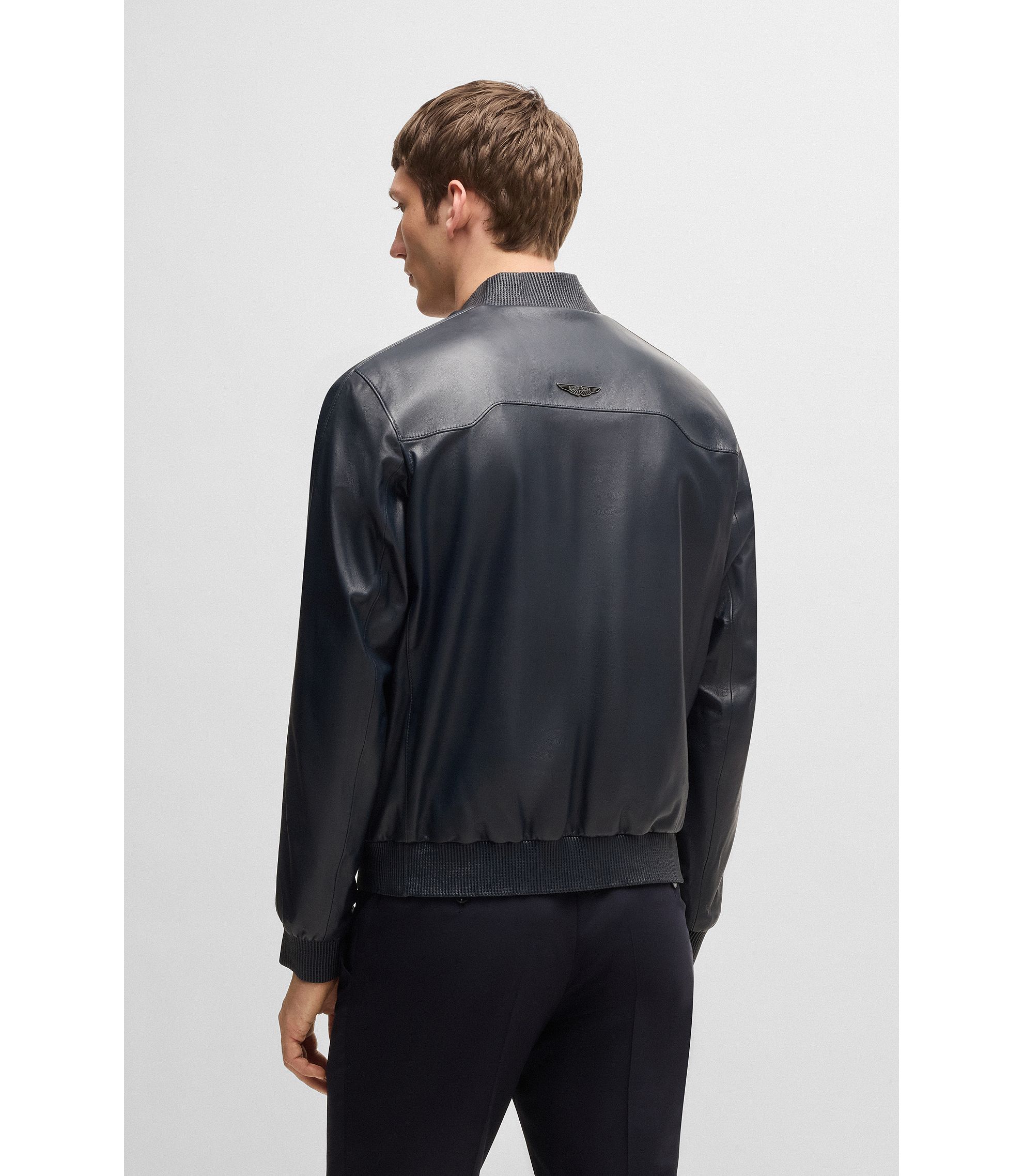 HUGO BOSSブルーMenレザージャケット HUGO BOSSブルーMenレザージャケット