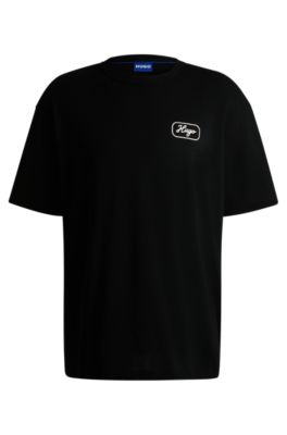 ★HUGO BOSS★ Tシャツ リラックスフィット BLACK 送料関税み HUGO - Loose-fit T-shirt in cotton with racing artwork - Black