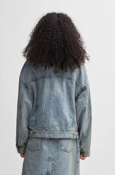 Boxy-fit jacket in logo-print rigid denim