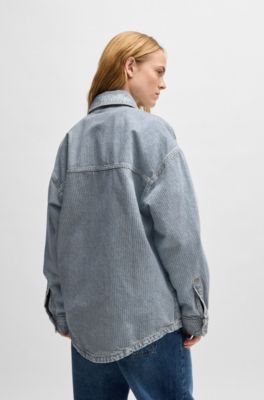 Sovracamicia in denim rigido a righe con bottoni, Blu