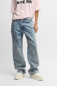 Straight-Fit Jeans aus blauem Denim mit Logo-Prints, Gemustert