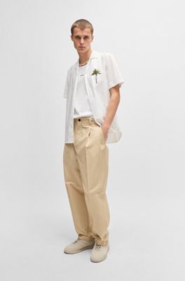 Relaxed-fit trousers in a cotton blend, Beige
