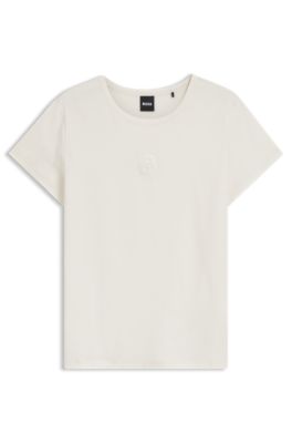 Mercerised-cotton T-shirt with Double B monogram, Natural