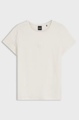 Mercerised-cotton T-shirt with Double B monogram, Natural