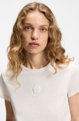 T-shirt van gemerceriseerde katoen met Double B-monogram, Naturel