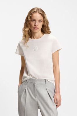 Mercerised-cotton T-shirt with Double B monogram, Natural
