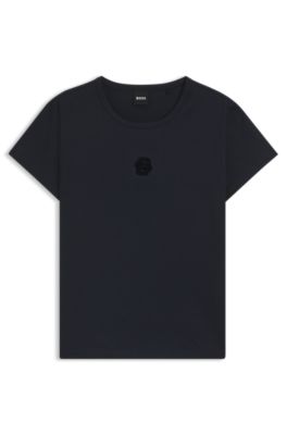 Mercerised-cotton T-shirt with Double B monogram, Dark Blue