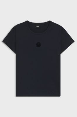 Mercerised-cotton T-shirt with Double B monogram, Dark Blue