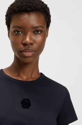 Mercerised-cotton T-shirt with Double B monogram, Dark Blue