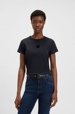 Mercerised-cotton T-shirt with Double B monogram, Dark Blue