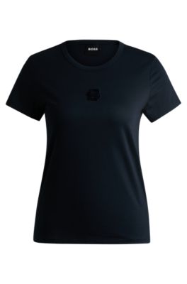 Mercerised-cotton T-shirt with Double B monogram, Dark Blue