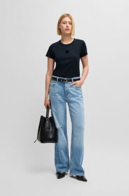 Mercerised-cotton T-shirt with Double B monogram, Dark Blue