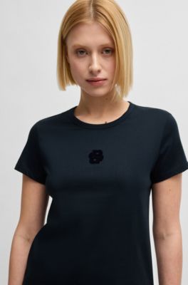 Mercerised-cotton T-shirt with Double B monogram, Dark Blue