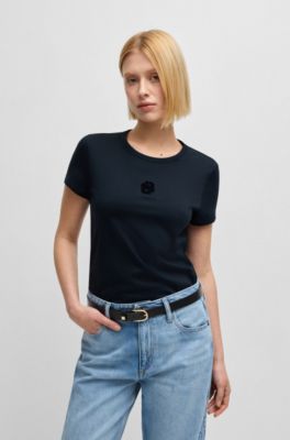 Mercerised-cotton T-shirt with Double B monogram, Dark Blue