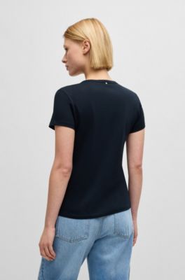 Mercerised-cotton T-shirt with Double B monogram, Dark Blue