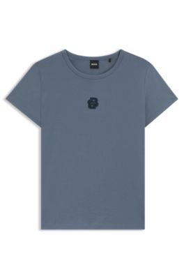 Mercerised-cotton T-shirt with Double B monogram, Blue