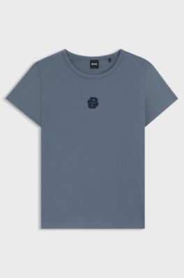 Mercerised-cotton T-shirt with Double B monogram, Blue