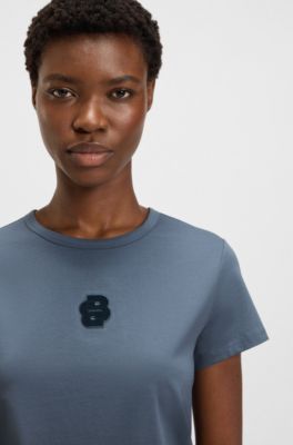 Mercerised-cotton T-shirt with Double B monogram, Blue