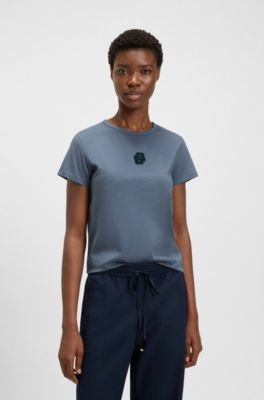 Mercerised-cotton T-shirt with Double B monogram, Blue