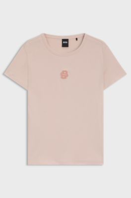 Mercerised-cotton T-shirt with Double B monogram, Light Pink